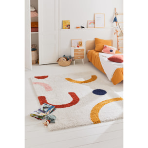 Aquarelle - tapis enfant en laine artificielle à motif ludique multicolore