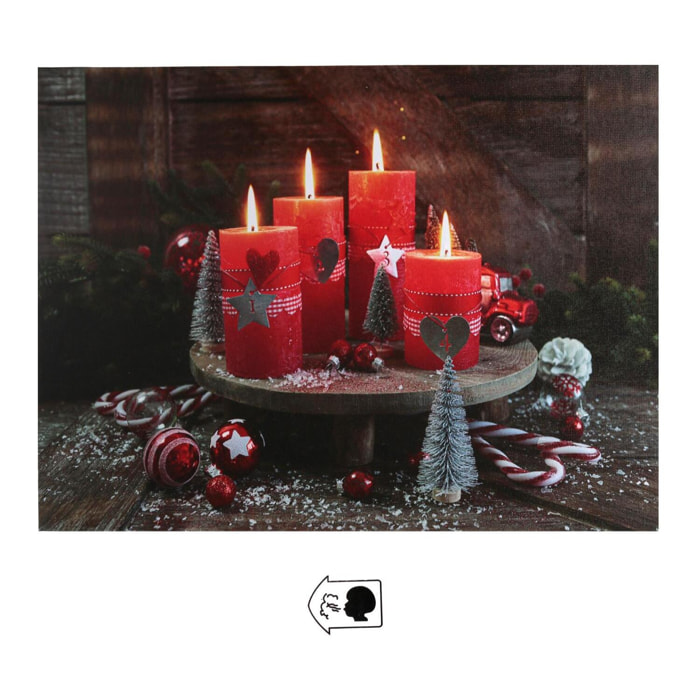 Quadro in legno con led candele rosse cm40x30x1,8