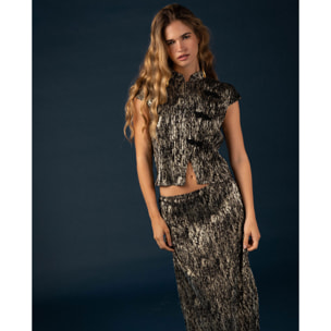 Top quipao con cuello mao con cierre de alamares de mujer