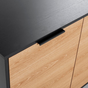 Aparador Kalma 3 puertas color negro/roble, 136 cm Ancho