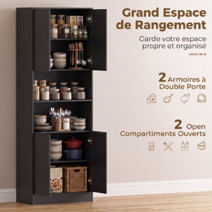 Buffet haut effet bois noir 4 portes 2 étagères 2 niches