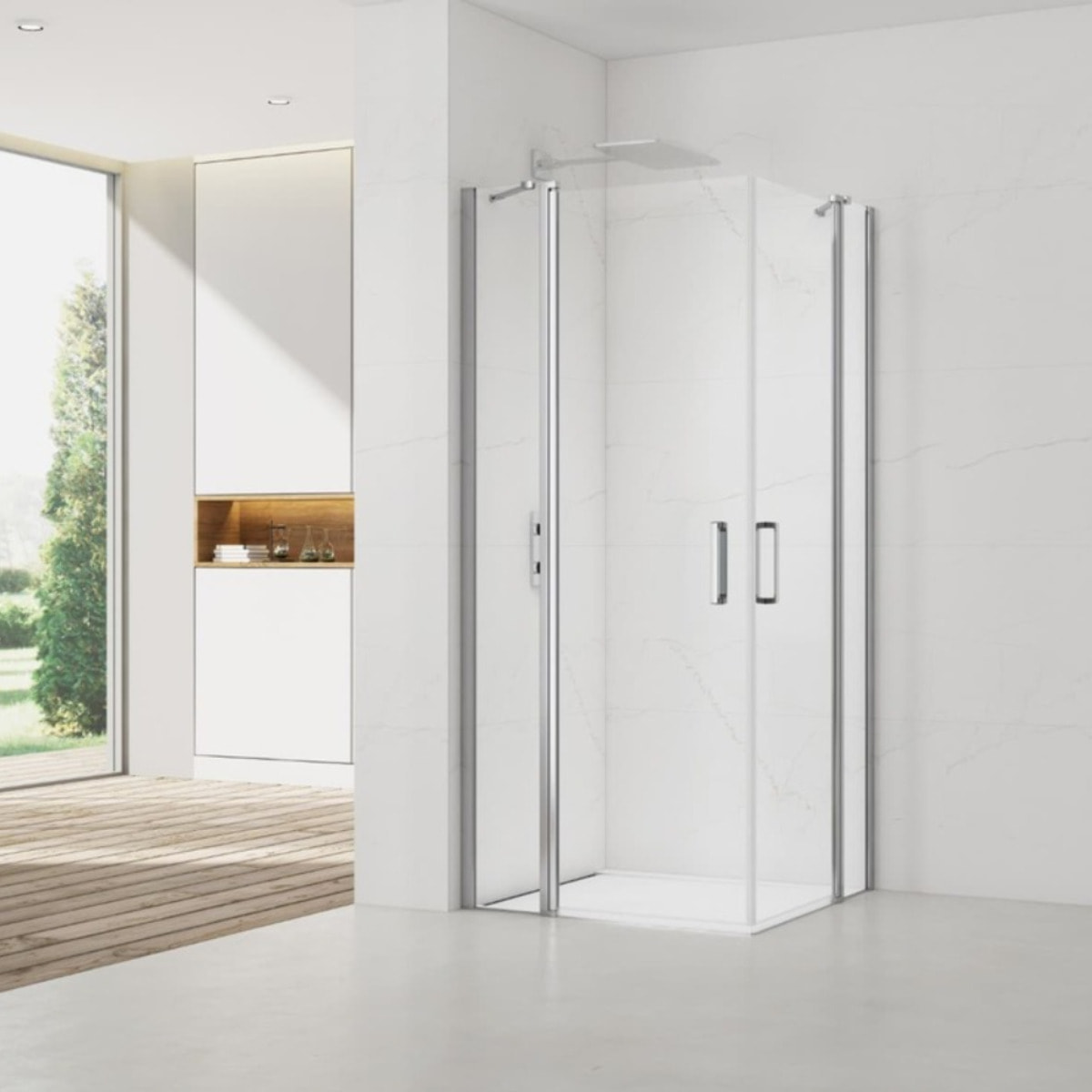 Fusion Portes de douche acces en angle pivotantes 100x100cm anticalcaire avec profilés chrome brillant (SATFUDP100100-SET)