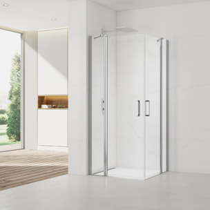 Fusion Portes de douche acces en angle pivotantes 100x100cm anticalcaire avec profilés chrome brillant (SATFUDP100100-SET)