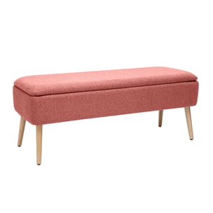 Banc coffre en tissu effet velours texturé terracotta et bois clair massif L120 cm LARS