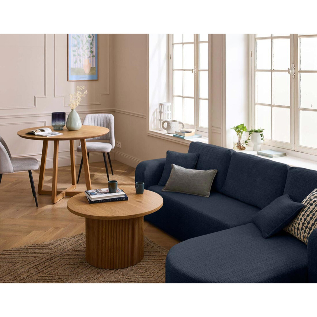 Miro - canapé d'angle réversible - 4 places - convertible avec coffre - en velours texturé - Bleu