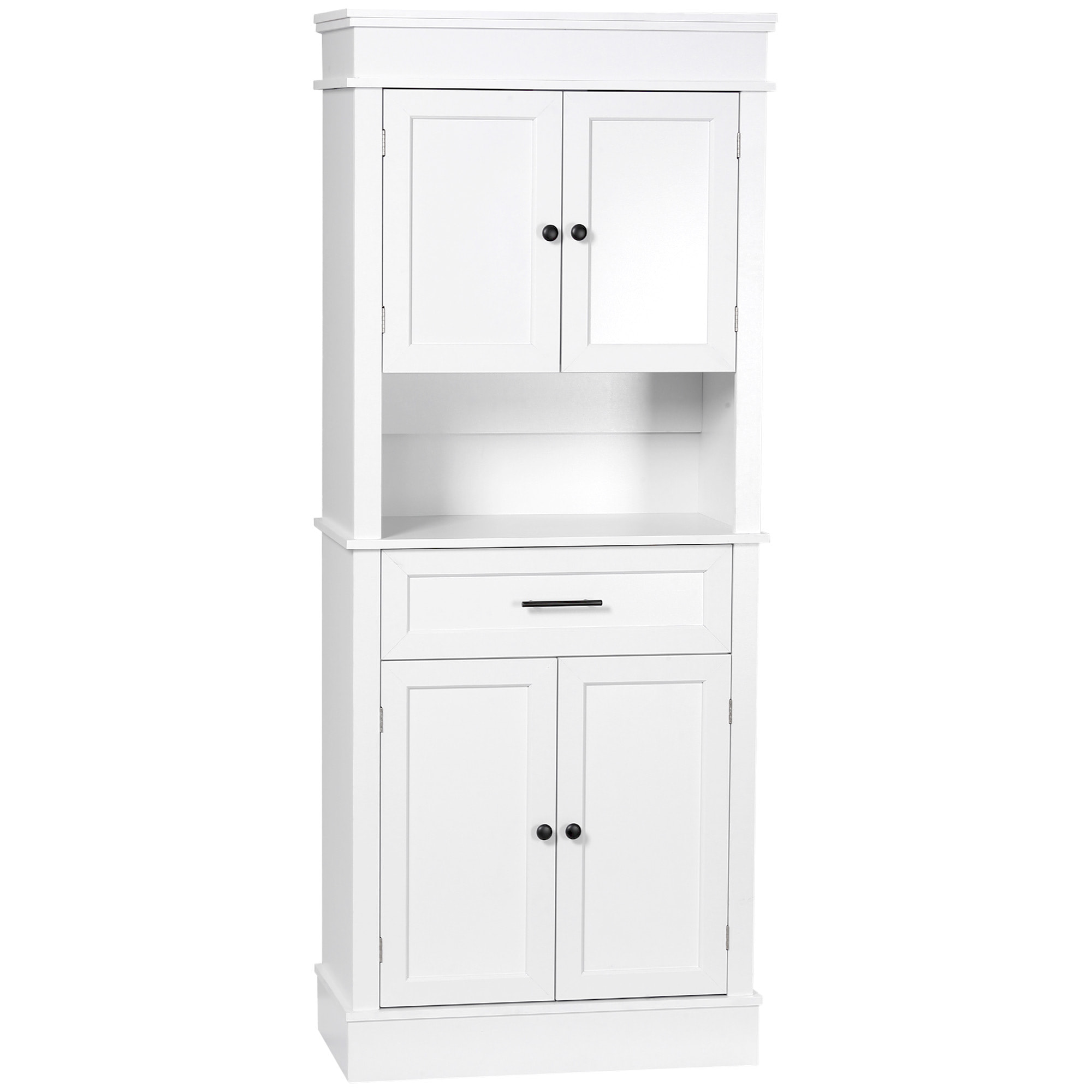 Alacena de Cocina Aparador de Comedor Mueble Auxiliar para Microondas con 4 Puertas 1 Cajón y Estante Abierto para Salón 74x39,5x183 cm Blanco