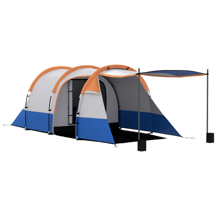 Tente de camping 2-3 pers. porche étanche 2000 mm 3 portes sac de transport orange