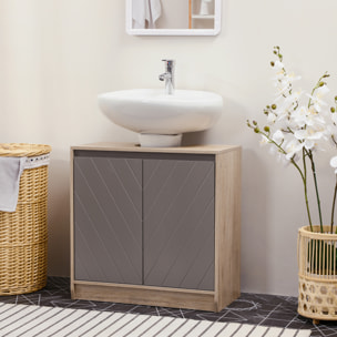 Mueble para Debajo del Lavabo Armario de Baño de Suelo con Puerta Doble y Estante Ajustable Carga 50 kg 60x30x59,8 cm Roble y Gris