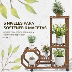 Estantería para Plantas de 5 Niveles Soporte para Macetas de Madera Soporte para Plantas con Ruedas para Interiores y Exteriores 86x30x102 cm Carbonizado