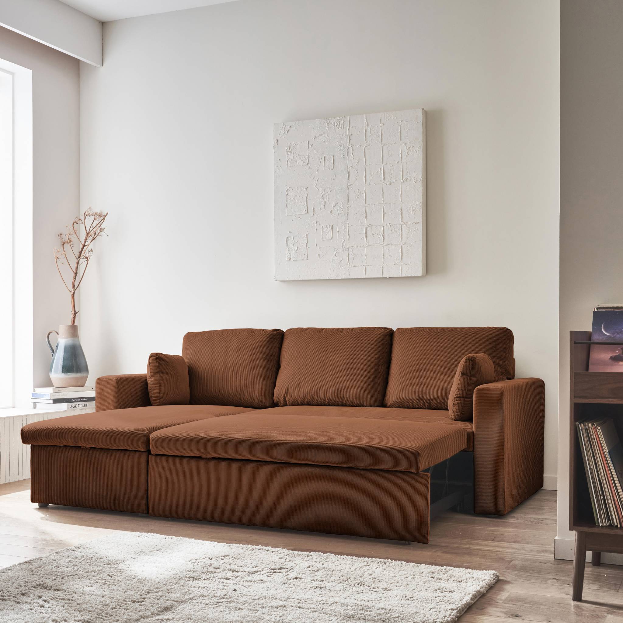 Canapé d'angle convertible réversible 3 places velours côtelé IDA