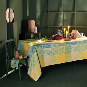 Chemin de table pur coton motif jacquard jaune vert Mille parfums limoni