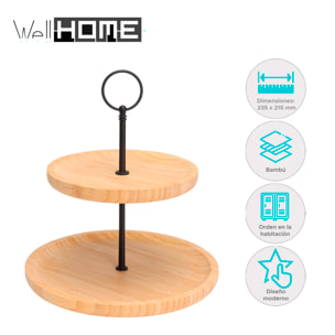 Puesto de comida de bambú de 2 niveles - ideal para servir y presentar platos - ligero y resistente