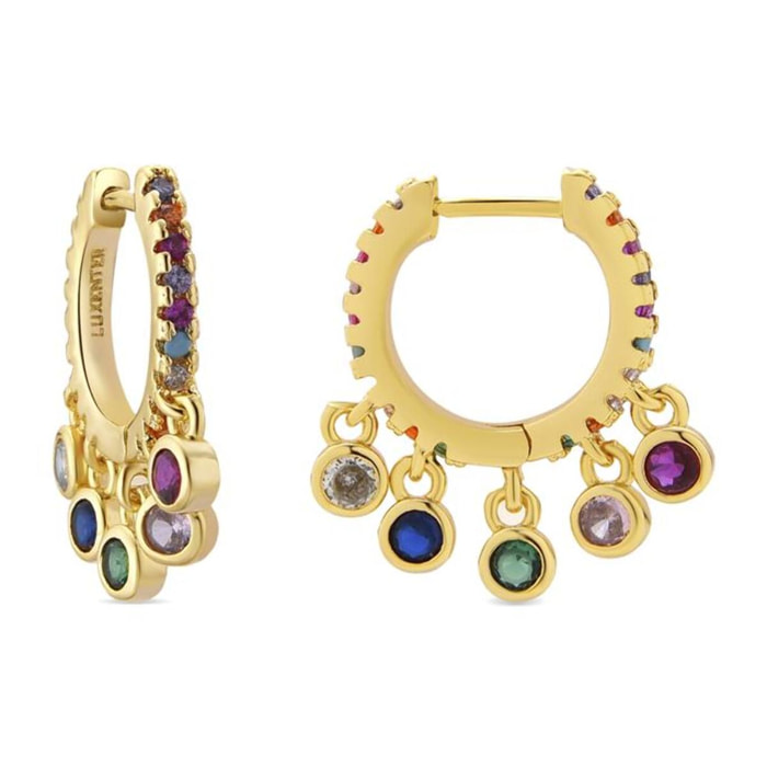 Pendientes acabado oro amarillo de 18k y Circonita Multicolor