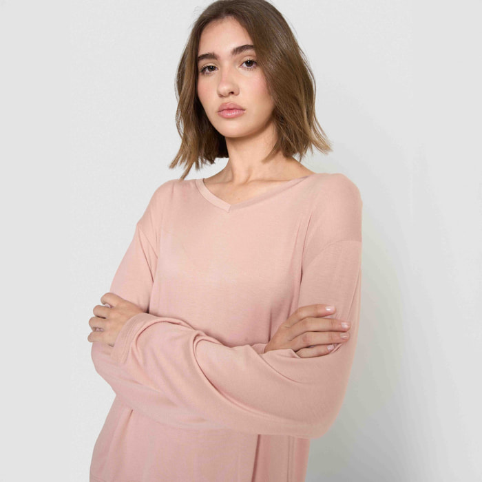 Pigiama lungo in viscosa rosa pallido