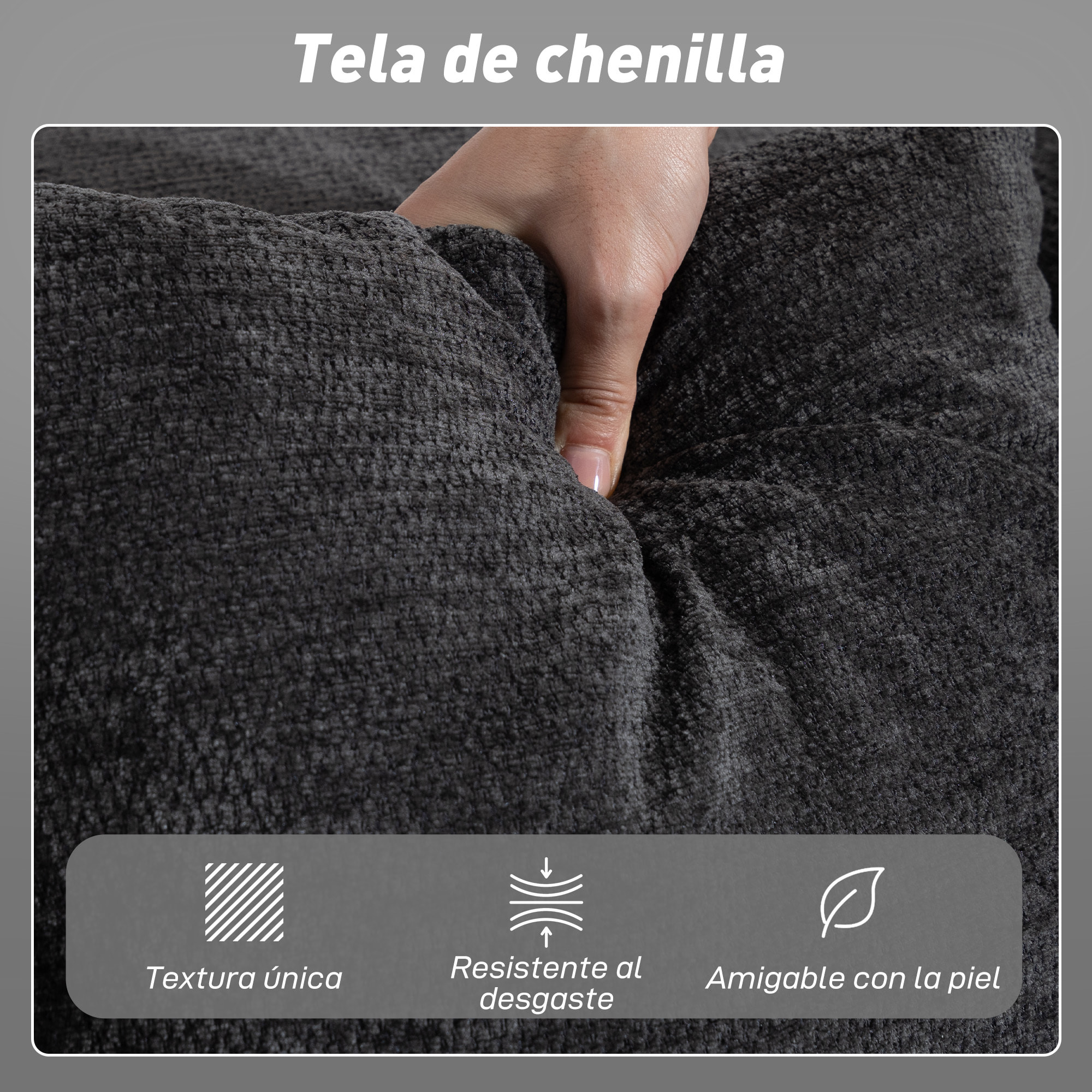Sofá Cama de 2 Plazas Plegable, Sofá Cama, Tapizado en Chenilla, con 2 Almohadas, Reposabrazos Anchos, Acolchado Grueso, No Requiere Montaje, para Dormitorio, Salón, Gris Oscuro