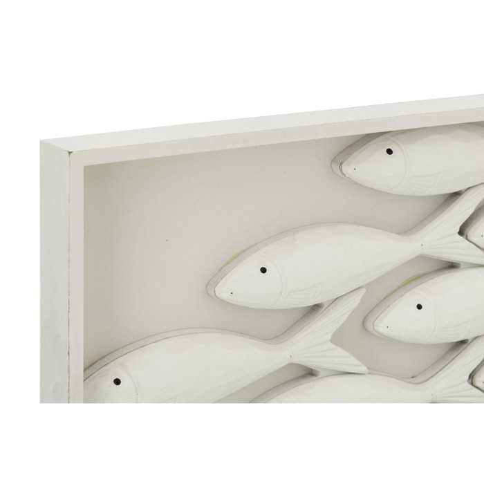 J-Line Objet Mural Poisson - bois - blanc