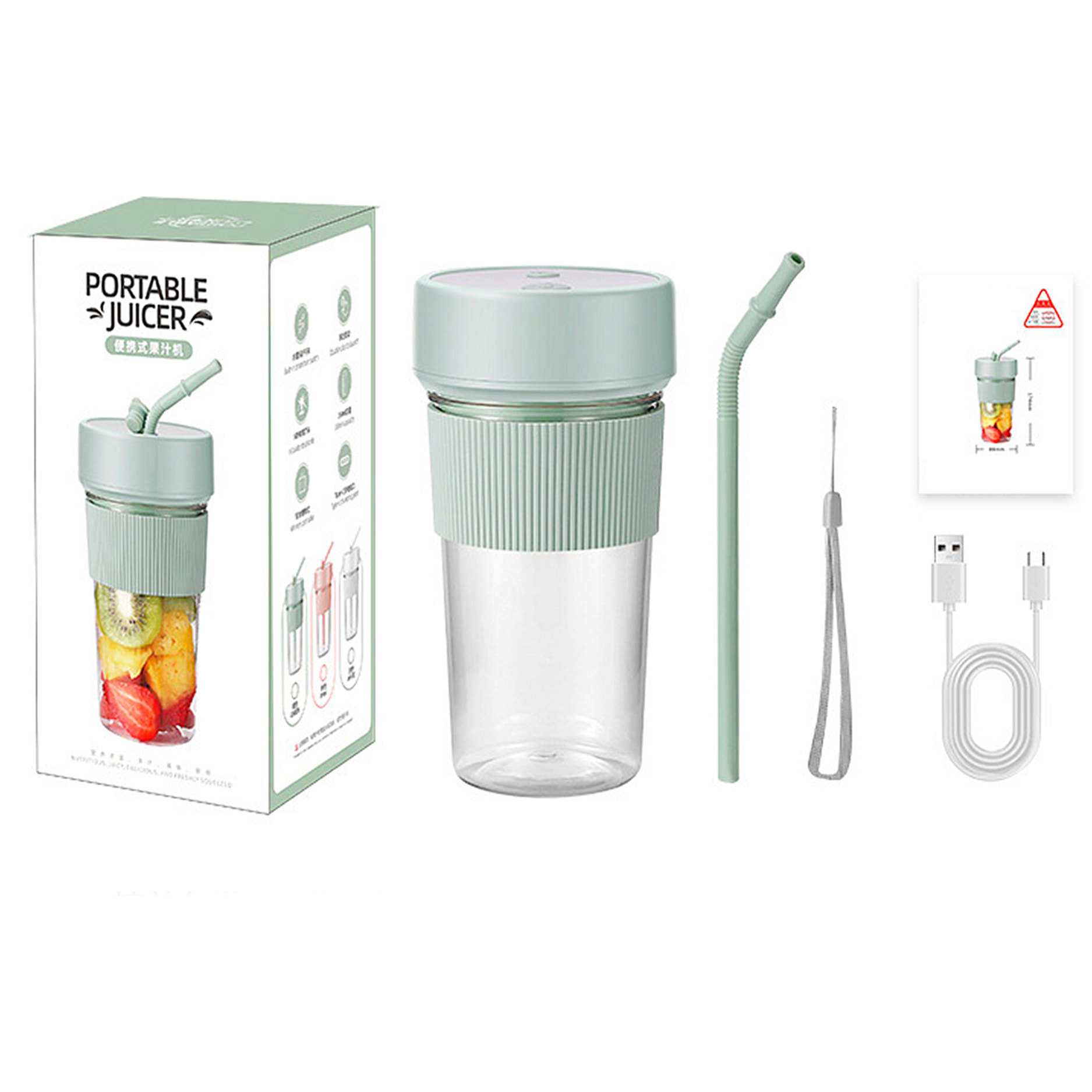 Frullatore portatile multifunzione da 350 ml con 6 lame in acciaio, sicurezza con doppio clic e batteria ricaricabile.