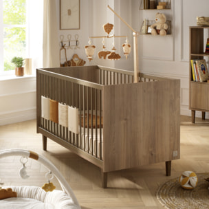 Chambre bébé évolutive Mokka, Lit 140x70 évolutif et Commode à langer - Chêne Mokka
