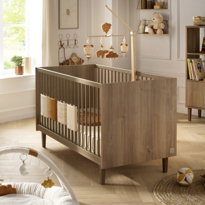 Chambre bébé évolutive Mokka, Lit 140x70 évolutif et Commode à langer - Chêne Mokka