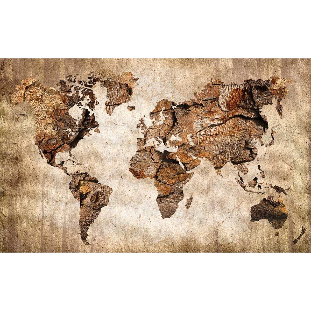 Tableau carte du monde couleur bois - 80x50 cm Toile imprimée