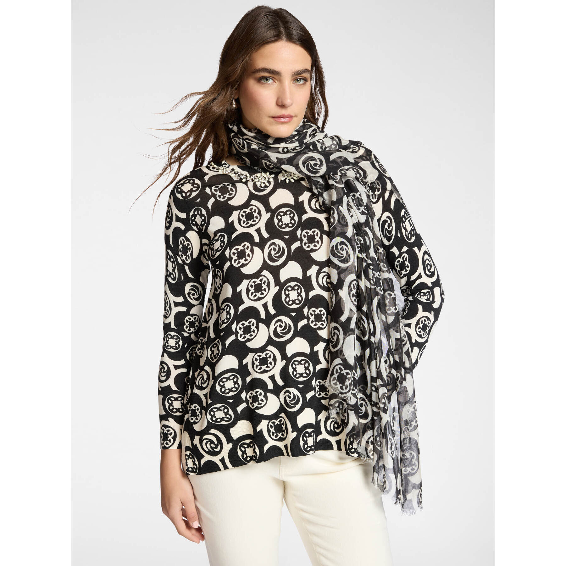 Elena Mirò - Foulard in modal stampato - Nero