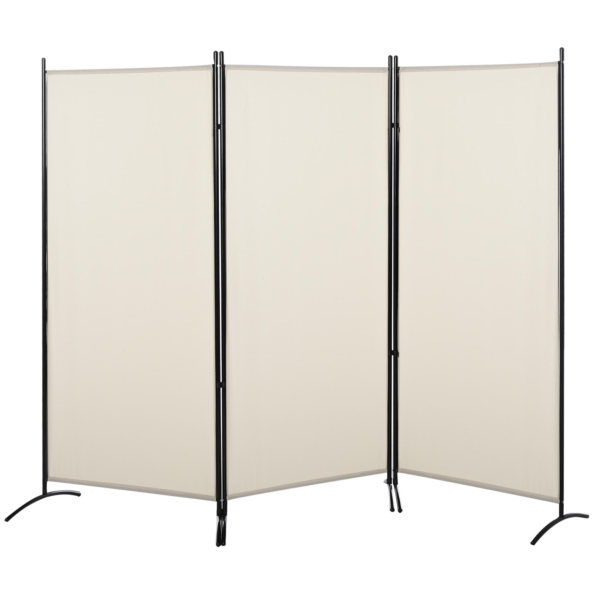 Biombo de 3 Paneles Biombo Separador de Ambientes 253x50x182 cm Divisor de Habitación Plegable con 6 Pies de Metal Pantalla de Privacidad para Oficina Dormitorio Beige