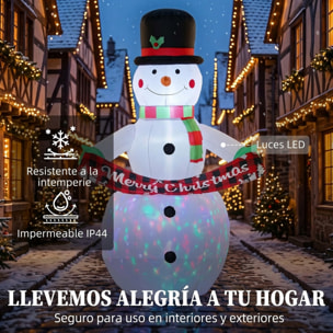 Outsunny Muñeco de Nieve Hinchable de Navidad 205 cm con Luces LED, Muñeco Inflable Navideño Exterior con Música, Decoración Navideña para Jardín, Patio, Terraza, Casa, Balcón