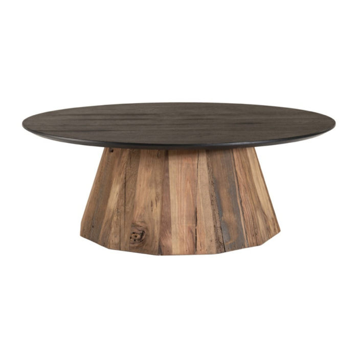 DANDY - Table basse ronde 90x90cm bois Pin recyclé plateau noir piétement naturel