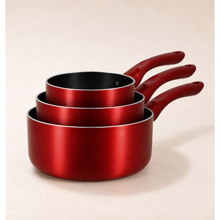 Lot de 3 casseroles en aluminium rouge - tous feux  CERISE