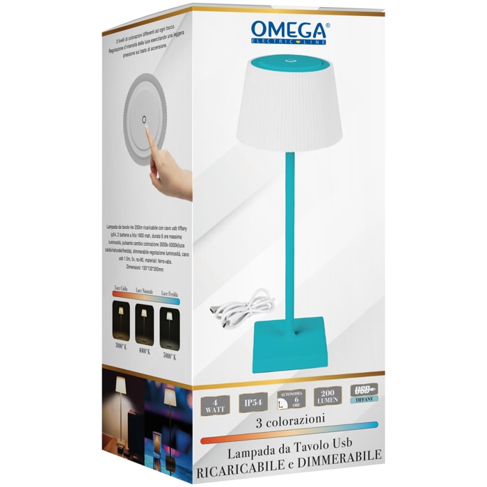 OMEGA Lampada da Tavolo 4W Ricaricabile con Cavo USB Tiffany