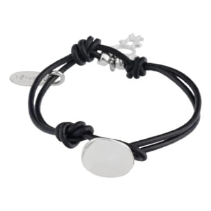 Pulsera cuero charm niño plata zamak