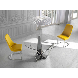 Mesa fija circular – Vidrio y acero efecto espejo