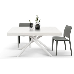 Tavolo CARRARA in legno, finitura bianco frassinato e base in metallo verniciato bianco, allungabile 140x90 cm - 220x90 cm
