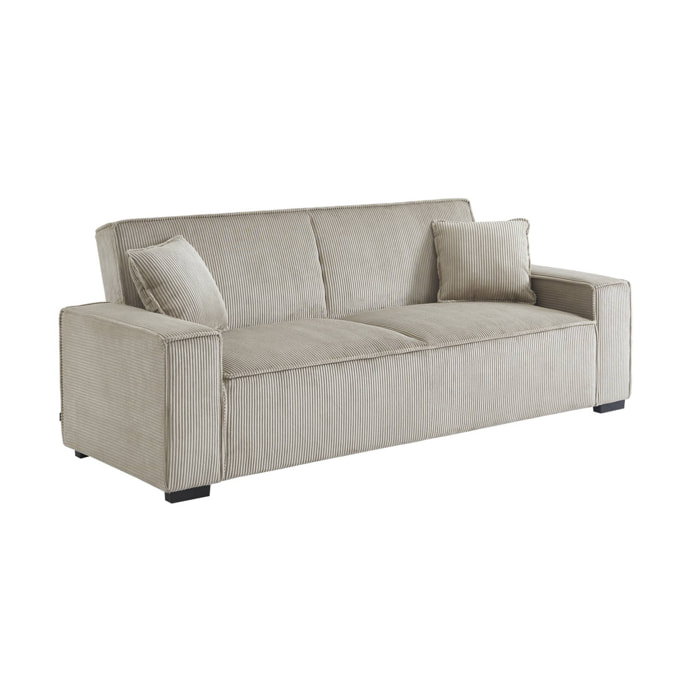 Canapé convertible 3 places beige velours côtelé L 231 x P 96.5 x H 80cm