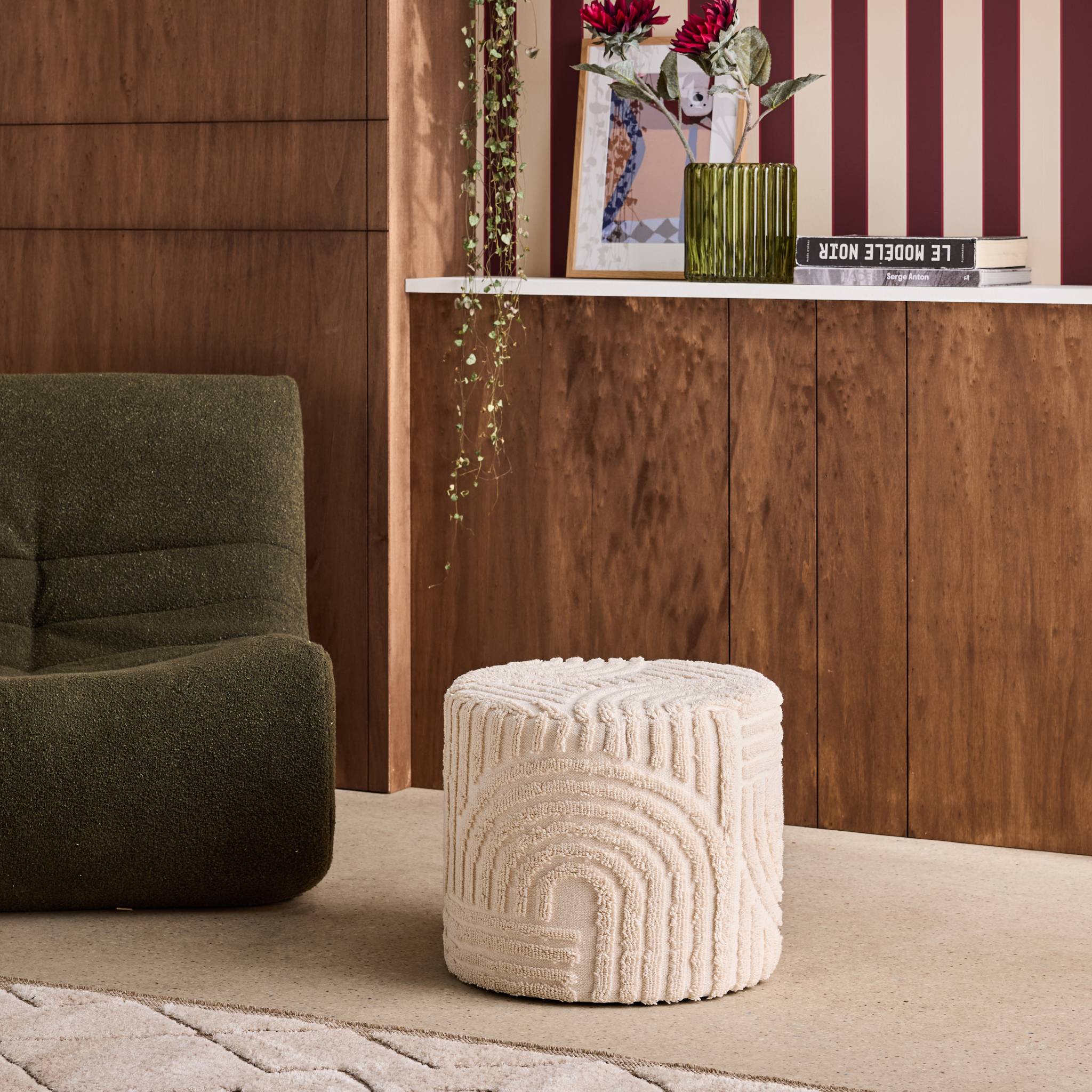 Pouf rond bouclette tuftée NUBA