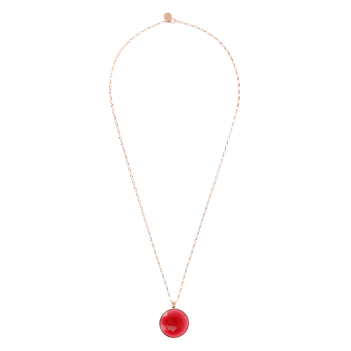 Collana Lunga con Maxi Pendente in Pietra Naturale Sfaccettata Quarzo Rosso