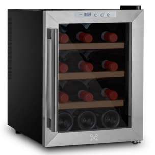 Les Petit Champs Vinoteca 12 botellas CAVS12, Capacidad 31L, Puertas de acero inoxidable, Ajuste de temperatura de 11°C a 18°C, Sistema termoeléctrico, Iluminación LED, Anti-UV, 3 estantes