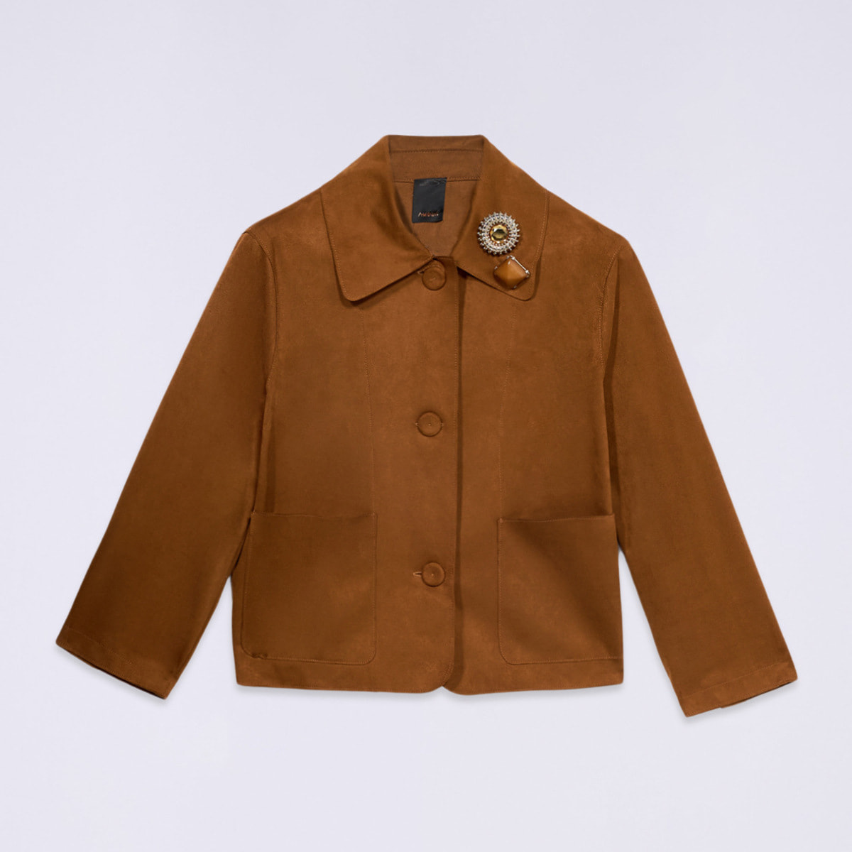 Oltre - Chaqueta boxy con broche joya - Marrón
