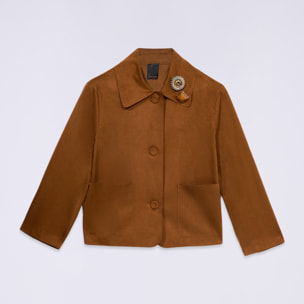 Oltre - Chaqueta boxy con broche joya - Marrón