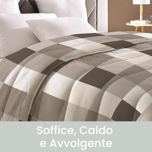 INTRECCI Piumino Matrimoniale, 260 x 260 cm, Piumino Ecologico, Caldo, Invernale, 300 g/m², Anallergico e Antiacaro, Made in Italy, Lavabile in Lavatrice, Soffice, Morbido. Fantasia: Quadri