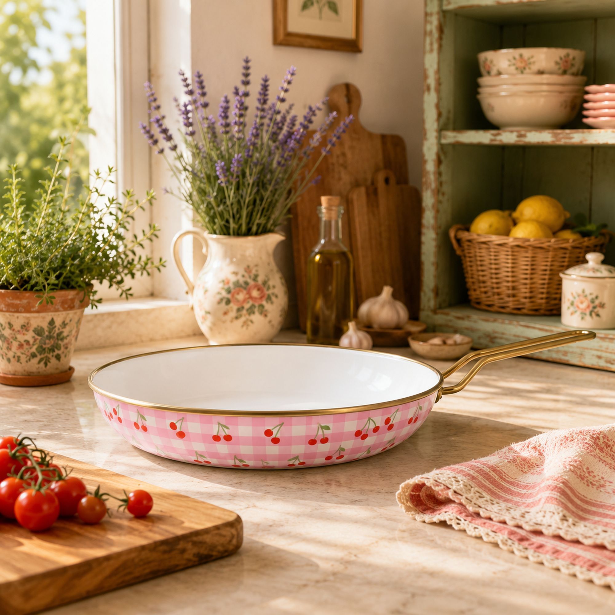 Poêle 24cm en acier émaillé avec motif cerise - tous feux VICHY