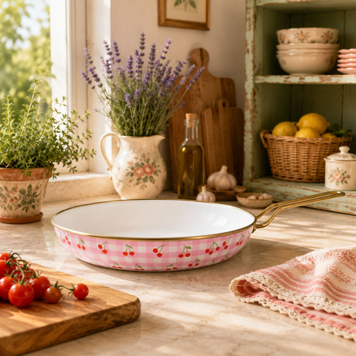 Poêle 24cm en acier émaillé avec motif cerise - tous feux VICHY