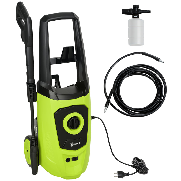 Hidrolimpiadora de Alta Presión 1800W Caudal 510 L/h con Bomba de Aluminio Parada Automática Presión de 150 Bar Manguera de 6 m Incluye Botella de Jabón Boquilla Cepillo Verde y Negro