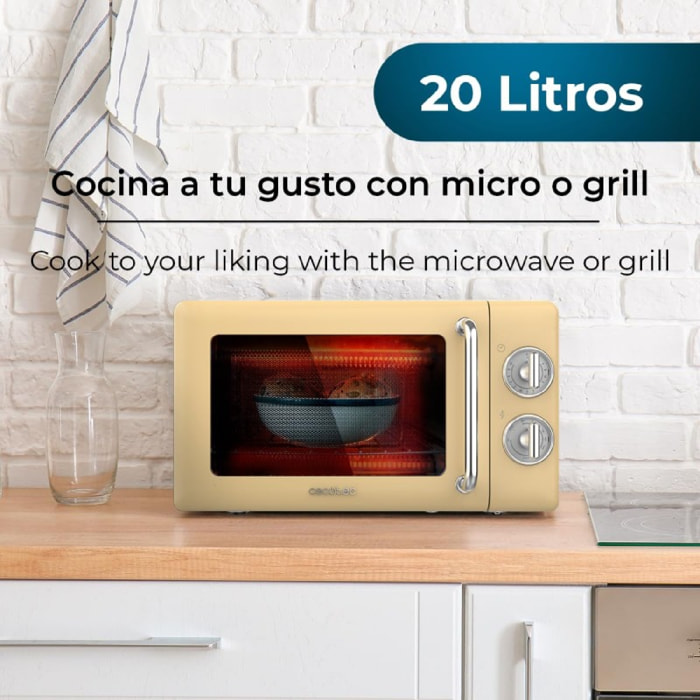 Cecotec Micro-Ondes Mécanique avec Grill Proclean 3110 Retro Jaune. 20 L, 700 W