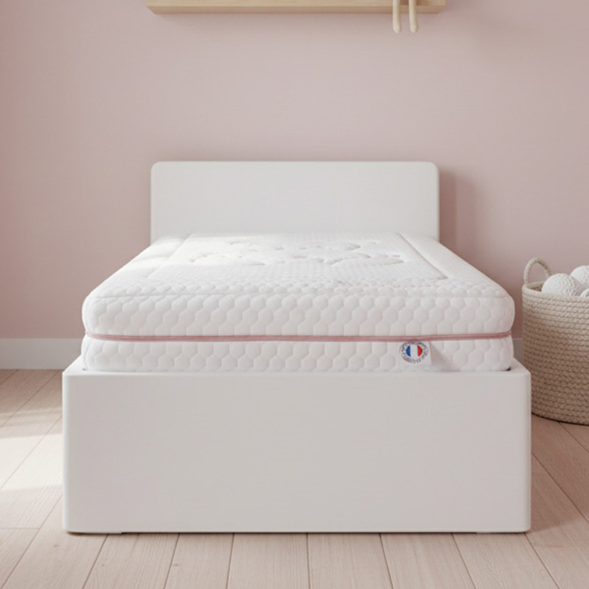 Matelas Enfant Ourson, glissière Rose, 14 cm, Mousse Haute Densité Supersoft, Déhoussable, Soutien Medium, Fabrication Française, CertiPUR Oeko-Tex