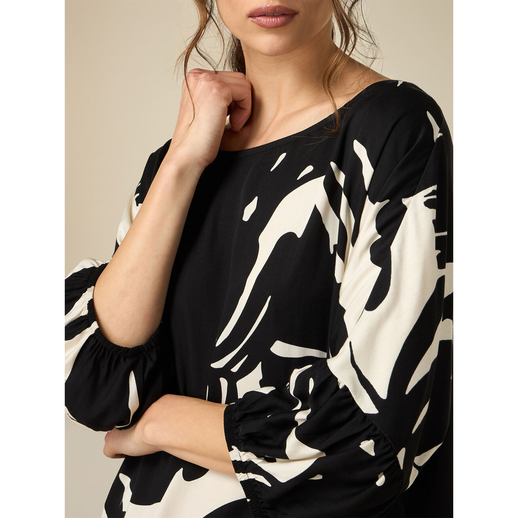Oltre - Camiseta bimaterial floral - Negro
