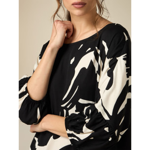 Oltre - Camiseta bimaterial floral - Negro