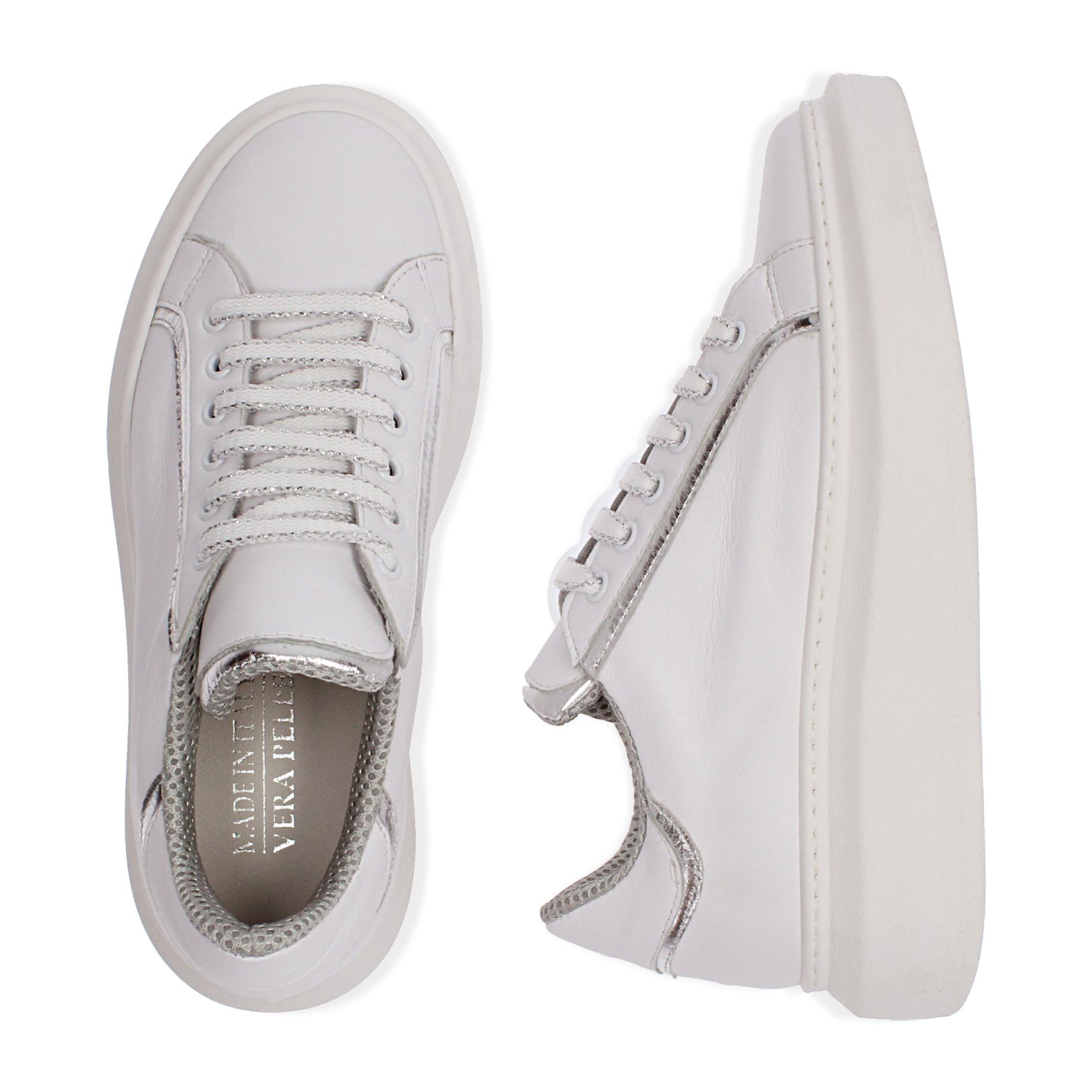 Sneakers bianco/argento in pelle