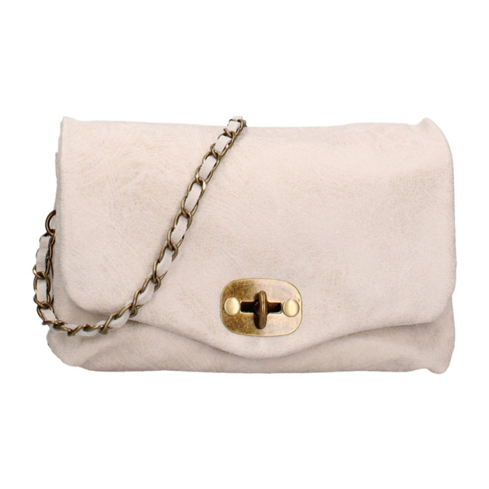 Borsa a tracolla da donna Made in Italy - Modello Floralia Lux - Pelle scamosciata - 25.0 x 15.0 x 11.0 cm