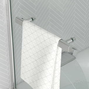Pare baignoire Rabattable avec porte-serviette 70x120 cm - Profilé Chromé - Verre 4 mm